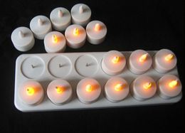 Ljusuppsättning av 12 laddningsbara LED -ljus Flamelösa Static Tealight Electric Lamp Waxless Valentine Home Wedding Xmas Table Decoramber 230725