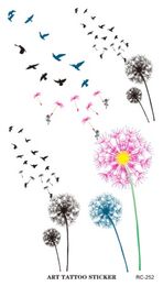 RC2252 Waterproof Tattoo Sticker Colored Dandelion Birds Flying Temporary Tattoo Foil Decal Body Art Fake Tattoo Sticker