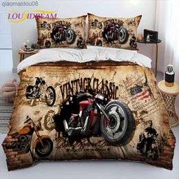 3D Retro Vintage Motorcycle Comforter Bedding Set Duvet Cover Bed Set Quilt Cover case King Queen Size Bedding Set Gift L230704