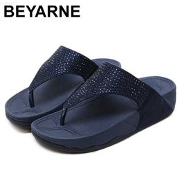 Slippers BEYARNE New Women Summer Flat Platform Shoes Outside Slippers Fashion Crystal Silver Flip Flops L230725