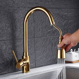 Kitchen Faucet Mixer Pull Out Kitchen Tap Single Handle Single Hole 360 Rotate Copper Chrome/ Nickel/Gold Swivel