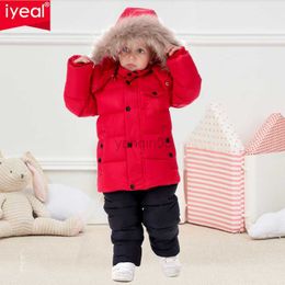 Down Coat IYEAL Kid Boys Winter Clothes Set Warm Parka Coats Hooded Jacket With Overalls Jumpsuits Snow Wear Children Clothing Set 2-7Y HKD230725