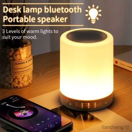 Portable Speakers Portable Smart Wireless Bluetooth Speaker Player Touch Colourful LED Light Bedside Table Lamp Support Card AUX With Mic R230725