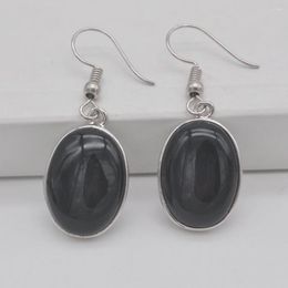 Dangle Earrings Black Carnelian Stone Oval Beads GEM Jewellery T242
