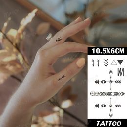Arrow Tattoo Temporary Waterproof Sticker Geometric Triangle Finger Tattoo Black Simple Sketch Flower Leaves Letters Fake Tattoo