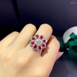 Cluster Rings Exquisite Natural Ruby Gemstone Ring For Women Gem Real 925 Silver Fine Jewellery Birthday Party Gift