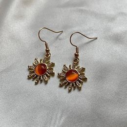 Dangle Earrings Vintage Opal Sun Flower Ear Hook For Women Girls Gold Colour Geometric Fashion Delicate Jewellery Gift
