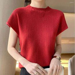 Women's Blouses Women Polyester Blend T-shirt Solid Colour Breathable Tee Short Sleeve Casual Top In For Spring