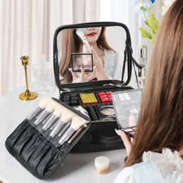 Cosmetic Bags Cases Makeup bag With Large Mirror Compartments Waterproof PU Leather Travel Case For Women 230725