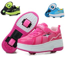 Kids Children Two Wheels Boots Sneakers for Boys Girls Fashion Heels Roller Skates Sport Shoes Platform Outdoor Casual Slippers