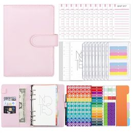 A6 PU Binder Budget Macaron Organizer Spiral Planner Notepads Cover with Zipper Envelopes Pockets