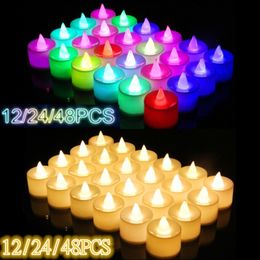 Ljus 122448PCS FLAMELESS LED -lampor Batteridriven Tealight Romantiskt te för födelsedagsfest bröllopsdekorationer 230725