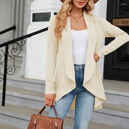 Women's Knits Womens Long Sleeve Knitted Waterfall Cardigan Tops Open Front Coat Plus Size Elegant Solid Colour Loose Lapel Top
