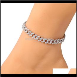 Anklets Fashion Womens Bracelet Iced Out Cuban Link Chain Anklets Bracelets Gold Sier Pink Diamond Hip Hop Anklet Jewelry Zk2Y0267K