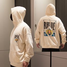 RHUDEデザイナーメンズレタープリントルーズロングスリーブパーカー男性向けファッションスポーツパーカー高品質のブランド男性パーカー85