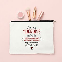 Best Godmother French Print Female Wash Storage Pouch Marraine Gifts Women Cosmetic Case Makeup Bags Travel Toiletries Organizer