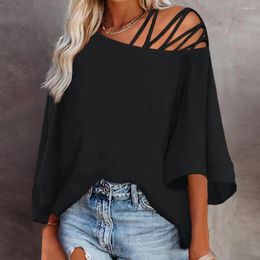 Women's Blouses Women One Shoulder Top Lady Summer Blouse Soft Breathable T-shirt Hollow Out Oblique Neck Solid Color