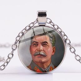 Pendant Necklaces Vintage Ussr Soviet Badges Necklace Stalin Sickle Hammer Star Cccp Handmade Jewelry Glass Time Gem Chain Drop Delive Dh8Ka