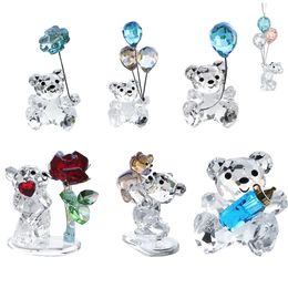 Decorative Objects Figurines Clear Crystal Cute Bear Sun Flower Glass Animal Paperweight Ornament Statue Collectible Home Decor Christmas Gift 230724