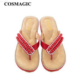 Slippers Fashion Summer Women String Beads Crystal Wedge Flip Flops Beach Female Rhinestone Casual Non-slip Med Heel Slippers Shoes L230725