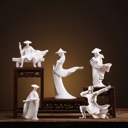 Decorative Objects Figurines Blanc de Chine Matial Arts Figure Ornament Kung Fu Wuxia Ancient China Swordsman Neo modern Decoration 230724