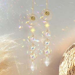 Garden Decorations Hanging Crystal Prism Sun Catcher Boho Feng Shui Metal Crystals Window Wind Chime Pendant For Home Office Decoration Gift