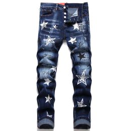 Mens Jeans men jean designer jeans pants street trend Zipper decoration ripped Rips stitching motorcycle riding slim pants Casual Jean Men Skinny Pants Elasticit