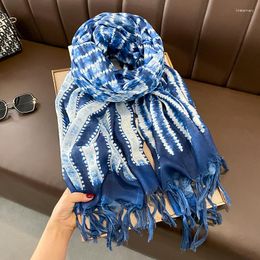 Scarves Blue Style Women Brand Viscose Cotton Scarf Summer Beach Hijab Shawls And Wraps Female Foulards Luxury Designer 2023