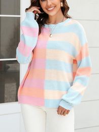 Women's Sweaters Women S Oversized V-Neck Cable Knit Cozy Pullovers Colorful Striped Long Sleeve Tops Warm Winter Jumpers