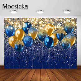 Background Material Mocsicka Royal Blue and Gold Backdrop for Birthday Wedding Photography Background Sparkling Gold Royal Blue Balloon Party Decoration x0724