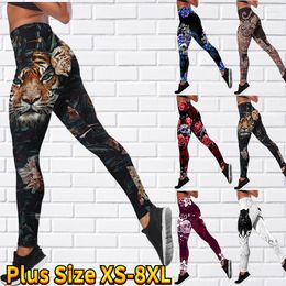 Women's Pants Fashion Yoga Rose Animal Print Fitness Sports Leggings XS-8XL