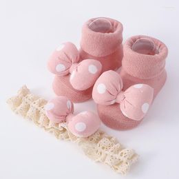 Hair Accessories 2Pcs/Set Cute Big Bow Baby Headband Socks Dot Print Born Girls Band Headwear Winter Warm Kids