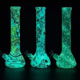 Beaker Bong Cool Patterned 13.6 inches Glow In The Dark Shatterproof Tall Silicone Water Pipes For Smoking Dry Herb Tobacco Wax