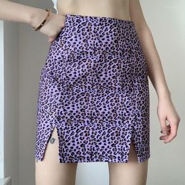 Skirts Spring And Summer 2023 Purple High Waist Split Skirt All-match Thin Leopard Print A-line Female