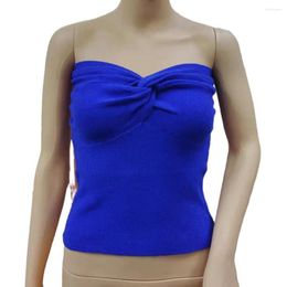 Women's Blouses Women Vest Elegant Off Shoulder Sleeveless Knitted Slim Fit Soft Knot Detail Solid Colour For Any Occasion Lady