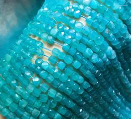 Loose Gemstones Natural Blue Amazonite Faceted Cube Beads For Making Bracelet Square Shape Stone Perle Needlework Jewelry DIY
