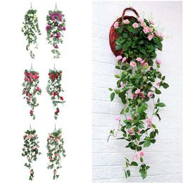 Decorative Flowers Artificial Flower Rattan Fake Plant Vine Decoration Wall Hanging Roses String Home Wedding Party Backdrop