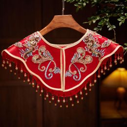 Scarves Women's Spring Autumn Vintage Beaded Embrodiery Red Tassel Pashmina Female Winter Shawl Cloak Collar R741