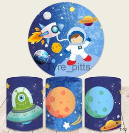 Background Material Cartoon Astronaut Space Circular Background Mask Balloon Star Boy Baby Shower Birthday Party Circular Background Elastic x0724