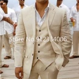 Men's Suits Blazers Suit Men Linen Beige Beach Wedding Suits for Men Casual Man Blazer Custom Groom Tuxedo Jacket Pants Set Mens Suits 230724