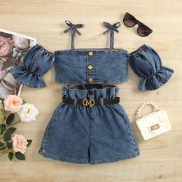 Clothing Sets Girls Denim Summer 1 2 3 4 5 6 Years Old Children Fashion Vest Shorts 2pcs Beach Suit For Baby Tracksuits Kids Set 230724