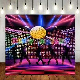 Background Material Happy Birthday Disco Banner 70s 80s 90s Crazy Dance Let's Glow Crazy Neon Lights Background Hippie Party Decoration x0724