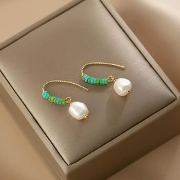 Dangle Earrings 18K Gold Plated Stainless Steel Freshwater Pearl Drop For Women Turquoise Classic Jewellery Gifts