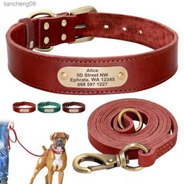 Personalized Dog Collar And Leash Set Real Leather Pet Collars Dogs Walking Lead Leash for Small Large Dogs Pitbull XXS-XL L230620