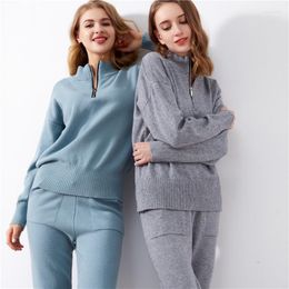 Women's Two Piece Pants 2023 Autumn Winter Women Sets 2 Pieces Sweater Pullovers 39inches Long Knitwear Warm Tracksuit Suits