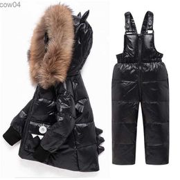 Children Down Coat Jacket +Jumpsuit Kids Toddler Girl Boy Clothes Korean Real Fur Hood Parkas Waterproof Winter Warm Baby Outfit L230625