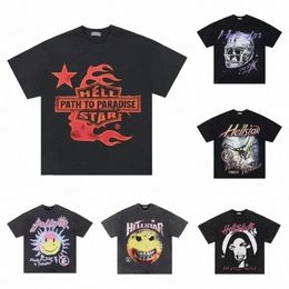Hellstar Kısa Erkekler Plus T-Shirt Yüksek Kalite Hellstar Kısa Kollu Sıkıntılı Baskı Amerikan Kadınlar Kısa Kol Giyim Sokağı Gevşek Hip Hop Fash M10X#