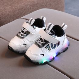 Children's LED Lights Girls Sports Shoes Boys Luminous Breathable Running Shoes Pu Leather Casual Toddler Shoes Kids Sneakers