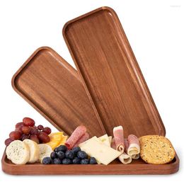 Plates Solid Acacia Wood Serving Trays For Parties Rectangular Wooden Platters With Raised Lip Charcuterie Finger Appetizer