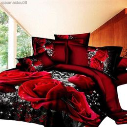 3D Big Red Rose Floral Bedding Sets Wedding Soft Duvet Cover Sheet Cases Bed Set 4Pcs Set Queen Bed Linen L230704